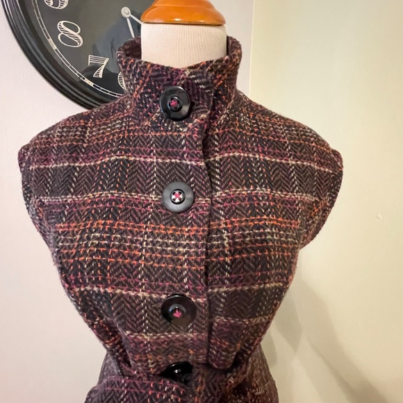 CABi Brown wool blend Tie Vest- vibrant Houndstooth woven XS - Picture 4 of 10